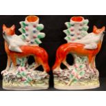 A pair of Victorian Staffordshire flatback vases, Fox and Game, 25cm high