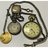 A late 19th century French silver lady's open face pocket watch with sterling silver fancy link