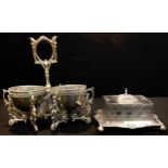 An Empire style two division sweetmeat stand; a Victorian plated and cut glass butter dish (2)