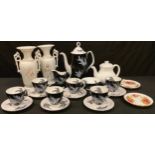 A Royal Albert Night and Day pattern coffee set for six; a Royal Doulton teapot; pair of continental