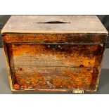 An early 20th century stained pine tool chest, fitted with five graduated drawers, full of