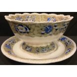 A mid 19th century Spode Orientalist pattern scalloped punch bowl and stand, gadrooned rim,