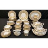 A Royal Crown Derby Brocade patter dinner and tea service for six comprising vegetable dishes,