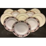 A set of five Royal Crown Derby Derby Border pattern dinner plates, 27cm diameter, seconds; a set of