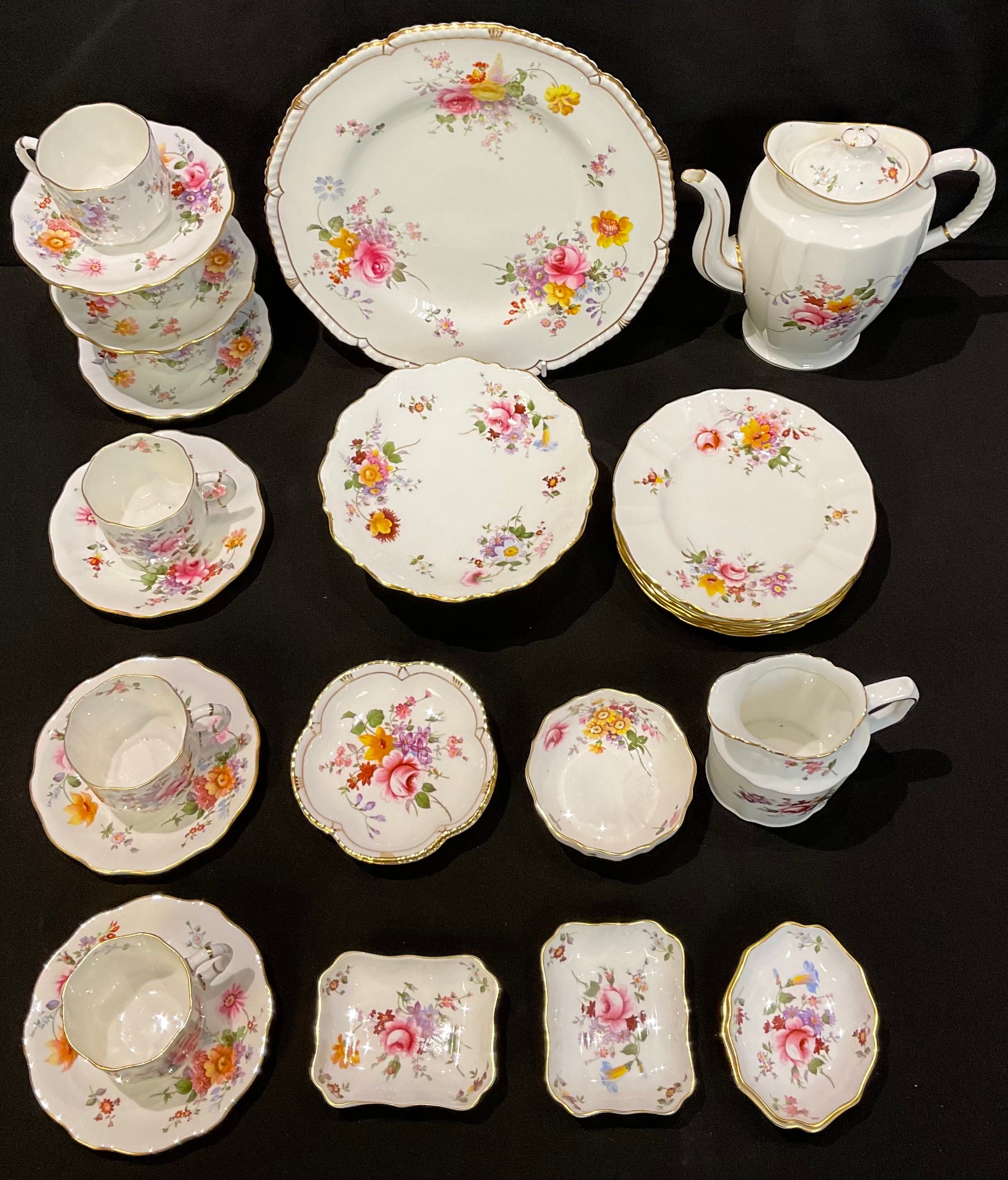 A Royal Crown Derby Posie pattern coffee set for six, comprising coffee pot and cover, six cups, - Image 2 of 3