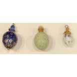 A 19th century enamel scent bottle; a miniature porcelain scent; a birds egg scent (3)