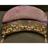 A silver crescent shaped pin cushion trinket box, Chester 1904