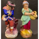 A pair of 19th century English porcelain figures, probably Minton, Fruit Picker and Poacher, 23cm