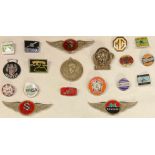 A collection of motorcycle and motoring enamel badges; a Rudolf Diesel medallion (18)