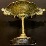 A 19th century French bronze mantel tazza, black marble base, c.1870