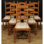 Christopher Milner, Fine Woodcraft of Alfreton - a set of six oak ladderback dining chairs, 105cm