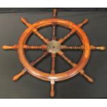 Maritime Interest - a contemporary hardwood and brass ship's wheel, 94cm wide