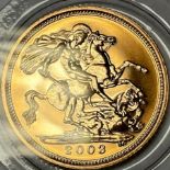 Coin - GB, Elizabeth II gold half sovereign, 2003, capsulated, certificate, boxed