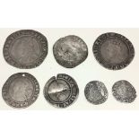 Tudor and Stuart hammered coins: Mary I groat, poor, wrinkled flan; Elizabeth I shilling, 1st