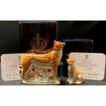 A pair of Royal Crown Derby paperweights, Cheetah and Cheetah Cub, Goviers exclusive commission,