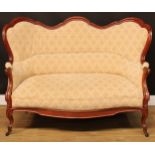 A late 19th century mahogany sofa, 102.5cm high, 147cm wide, the seat 110cm wide and 47cm deep