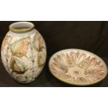 A Denby Glyn Colledge Glynbourne pattern ovoid vase, 30cm and similar charger, 31cm diameter,