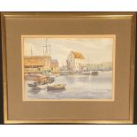 Harry Sheldon, FRSA, Tide Mill - Two Boats, signed, watercolour, 17cm x 25.5cm