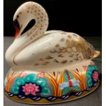 A Royal Crown Derby paperweight, White Swan, gold stopper