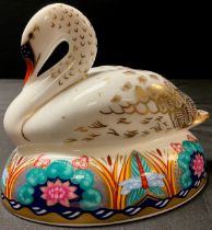 A Royal Crown Derby paperweight, White Swan, gold stopper