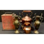 Copper, Brass and Metalware - A pair of Anglo-Indian brass two handled baluster vases, in the