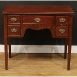 A 19th century mahogany lowboy, moulded oversailing top above an arrangement of five cockbeaded