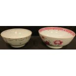 An 18th century Chinese porcelain famille rose bowl, 26cm diameter (old repairs); another similar (