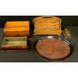 A George III oak oval two handled tray, of small proportions, 42.5cm over handles; a 19th century