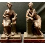 Théophile François Somme, after, a pair of early 20th century spelter figures on marble type