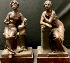Théophile François Somme, after, a pair of early 20th century spelter figures on marble type