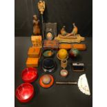 Boxes and Objects - a mahogany combination pocket watch stand and desk tidy; an Art Deco pen and ink
