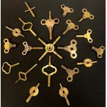 Horology - a collection of 19th century and later clock keys, mostly brass (20)