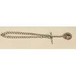 A silver graduated link single Albert with silver fob, steel T-bar