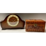 An oak Bentima 8-Day mantel clock, Westminster chime; a miniature Cantonese camphor wood box, carved