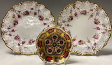 A pair of Royal Crown Derby Royal Antoinette pattern shaped circular dessert plates, 20cm
