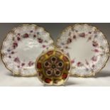 A pair of Royal Crown Derby Royal Antoinette pattern shaped circular dessert plates, 20cm