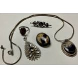 Fashion Jewellery - Blue John silver mounted pendant; others; Blue John and silver brooch; etc