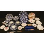 A Royal Crown Derby 1128 Imari pattern cheese knife; others, cake forks; an unfinished blue and