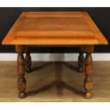 An early 20th century oak draw-leaf dining table, 74cm high, 91cm opening to 151.5cm long, 91cm wide