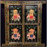 An unusual Indian painted screen, opening like a window, painted with elephants and howdahs, 76cm