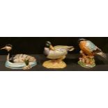 A set of three ornithological models, cast, decorated and applied with bright cut crystals, Mallard,