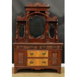 A late Victorian walnut and mahogany mirror-back parlour side cabinet, 215cm high, 145cm wide,