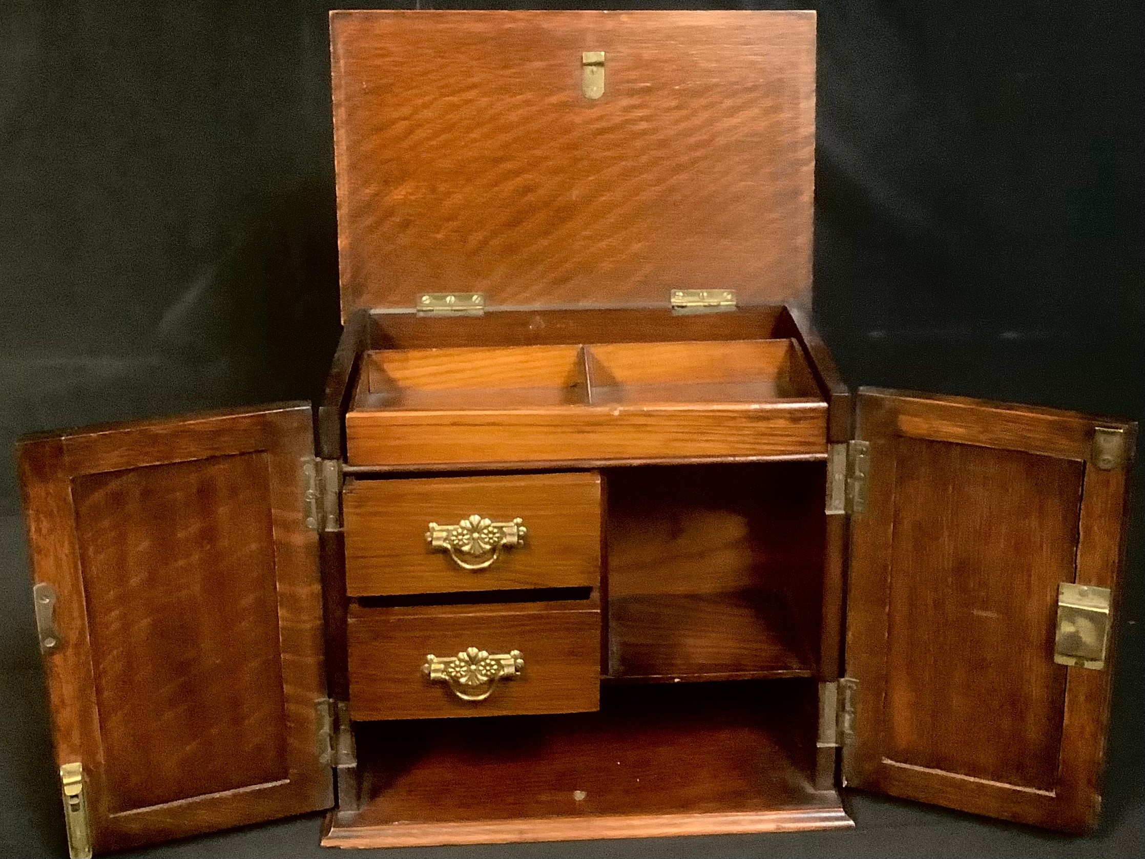 A Victorian oak after dinner cabinet, fitted for smoking and drinking with a tobacco jar, pipe rack, - Image 3 of 3