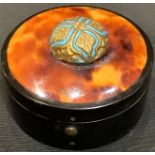 An early 20th century gilt brass and enamel mounted tortoiseshell rouge box