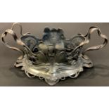 A WMF Art Nouveau two handled pewter stand, scrolling foliage and butterflies, 30cm wide