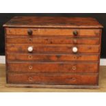 A late 19th/early 20th century pine plan chest, rectangular top above six long drawers, 84cm high,