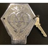 Automobilia- a chrome AA badge, V255797; an AA key (2)