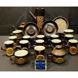 A Denby Arabesque pattern tea and coffee set, comprising teapot, tall coffee pot, six teacups,