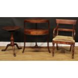 A George III mahogany corner washstand, 86.5cm high, 64cm wide, 45.5cm deep; a post-Regency mahogany