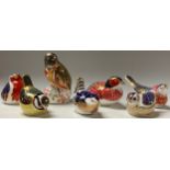 A Royal Crown Derby paperweight, Kingfisher, gold stopper; others, Robin, Nuthatch, Pheasant,